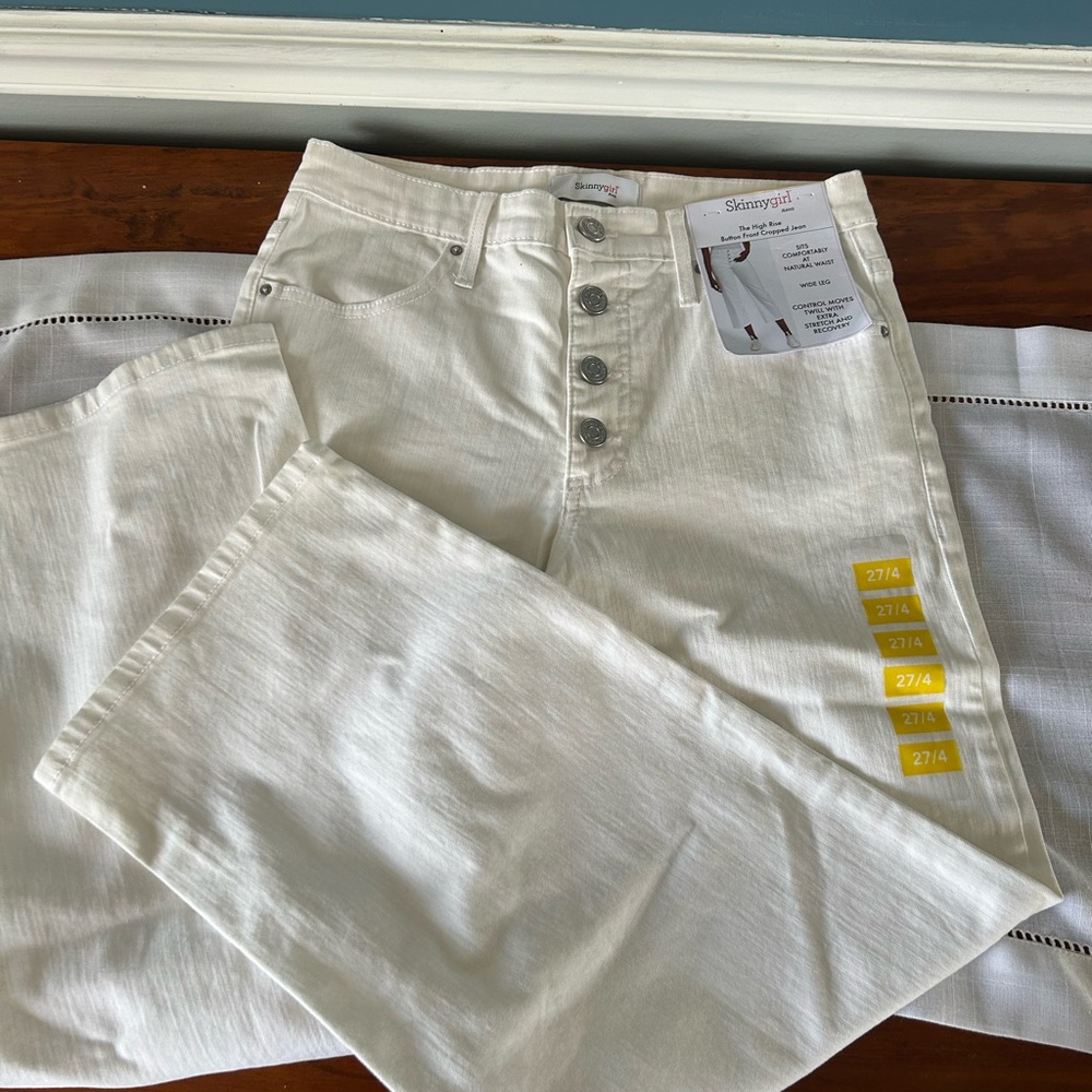 NWT Skinnygirl White High-Rise Button-Front Wide-Leg Cropped Jeans Size 27/4